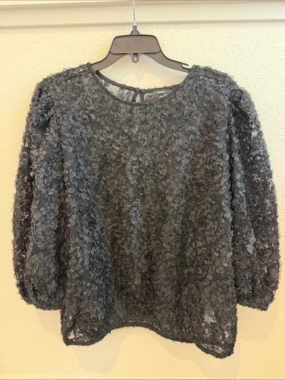 Express Black 3D Floral Sheer Blouse